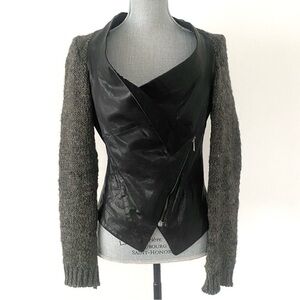 Vivienne Westwood Black Leather & Gray Knit Jacket Zipper 42 (US 10) Biker Chic